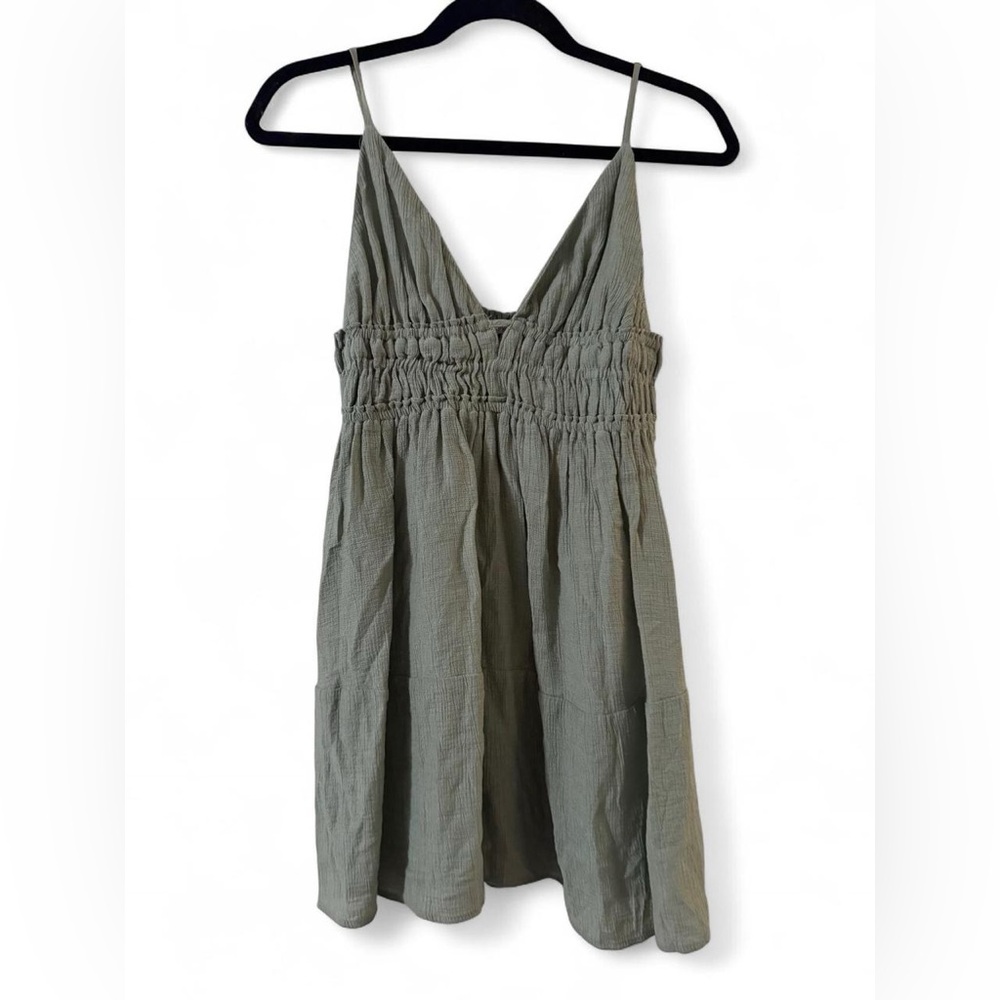 Sage green ruffle mini dress